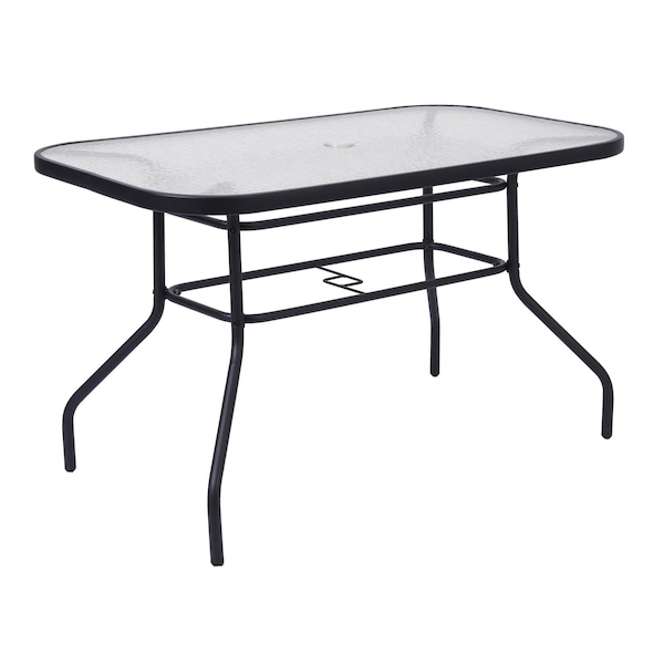 Flash Furniture Tory 27.5-in x 47.25-in Patio Table w/Tempered Glass Top w/Umbrella Hole and Steel Tube Frame, Blk FV-FRB7-120-7W-BLK-GG - main